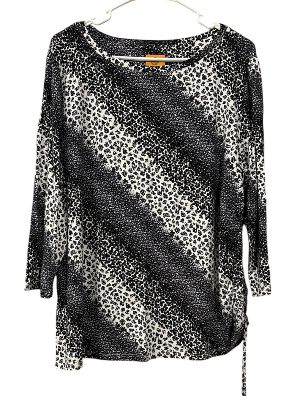 Ruby Rd. Black & White Animal Print Long Sleeve Side Tie Top